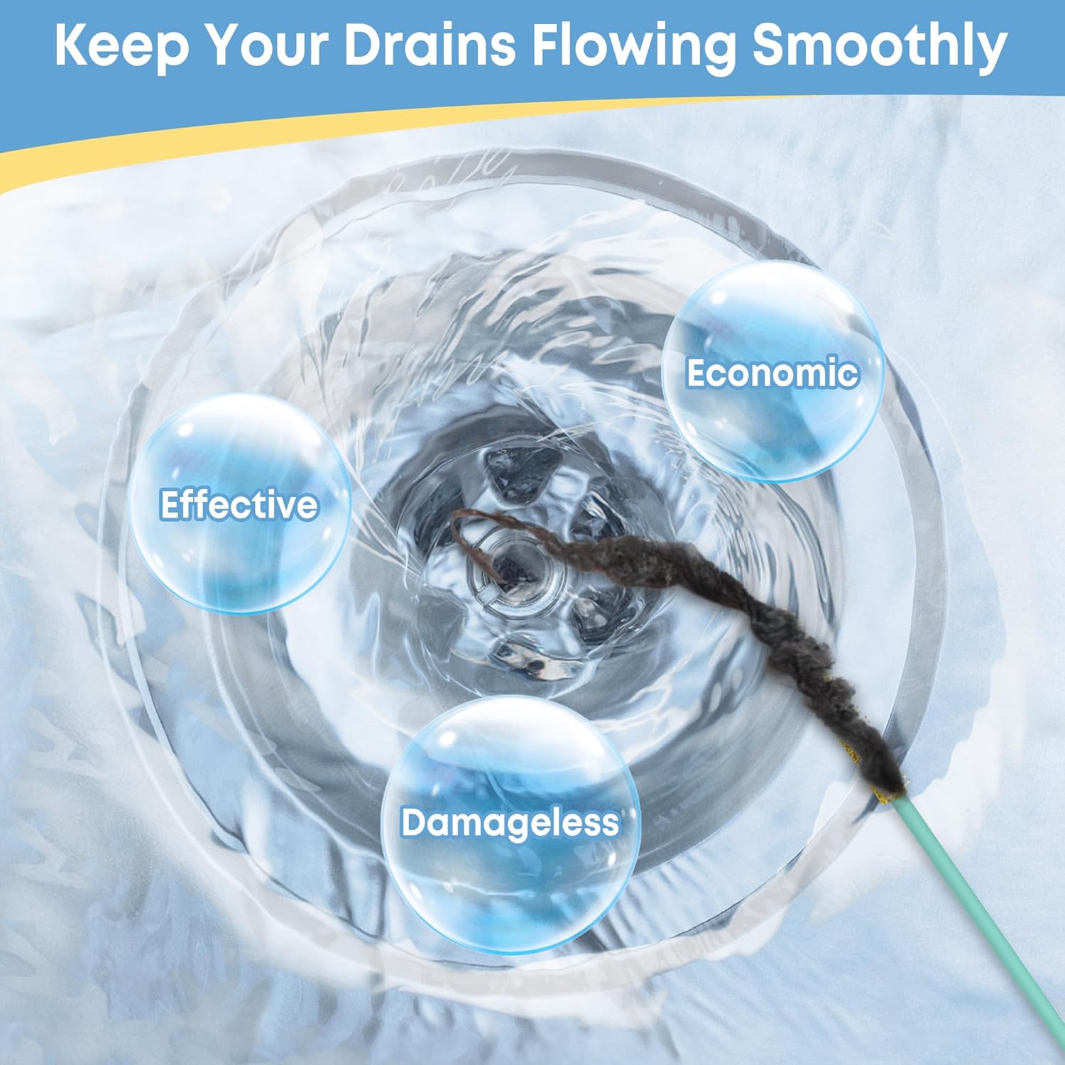 Kellys Collection 3-Piece Drain Snake Set 50 inch Extra Long Metal Snake with nylon coating