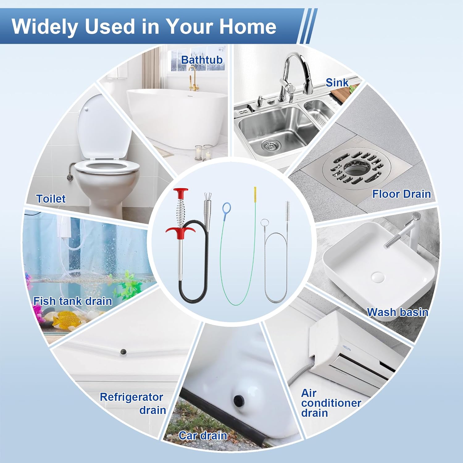 Kellys Collection Drain Clog Remover Set 10-Piece Includes 30 Steel Clog Remover 355 Steel Snake 4-PC 59 Cleaning Brush