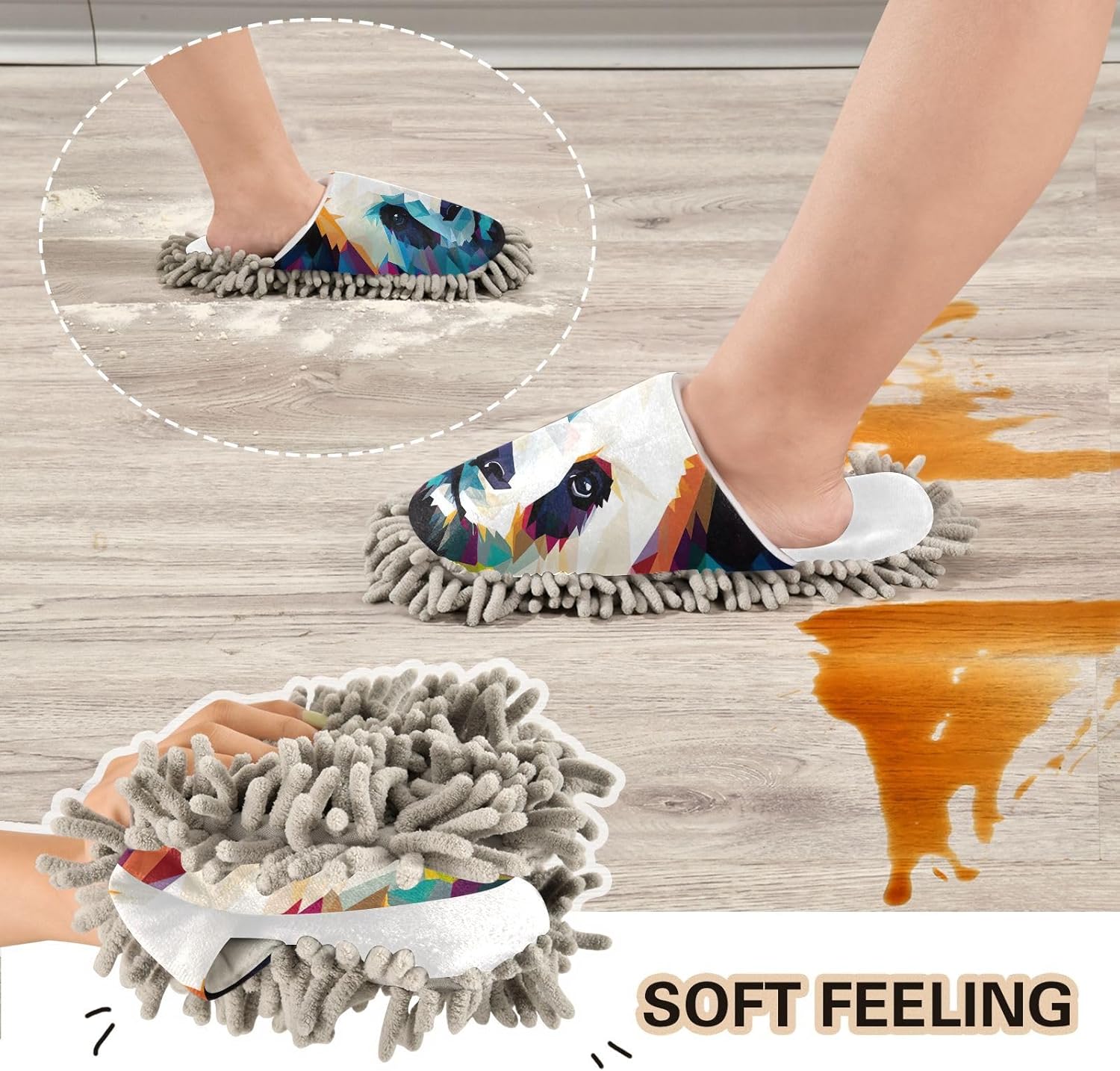 RunningBear White Colorful Funny Panda Big Cat Mop Slippers Mop Floor