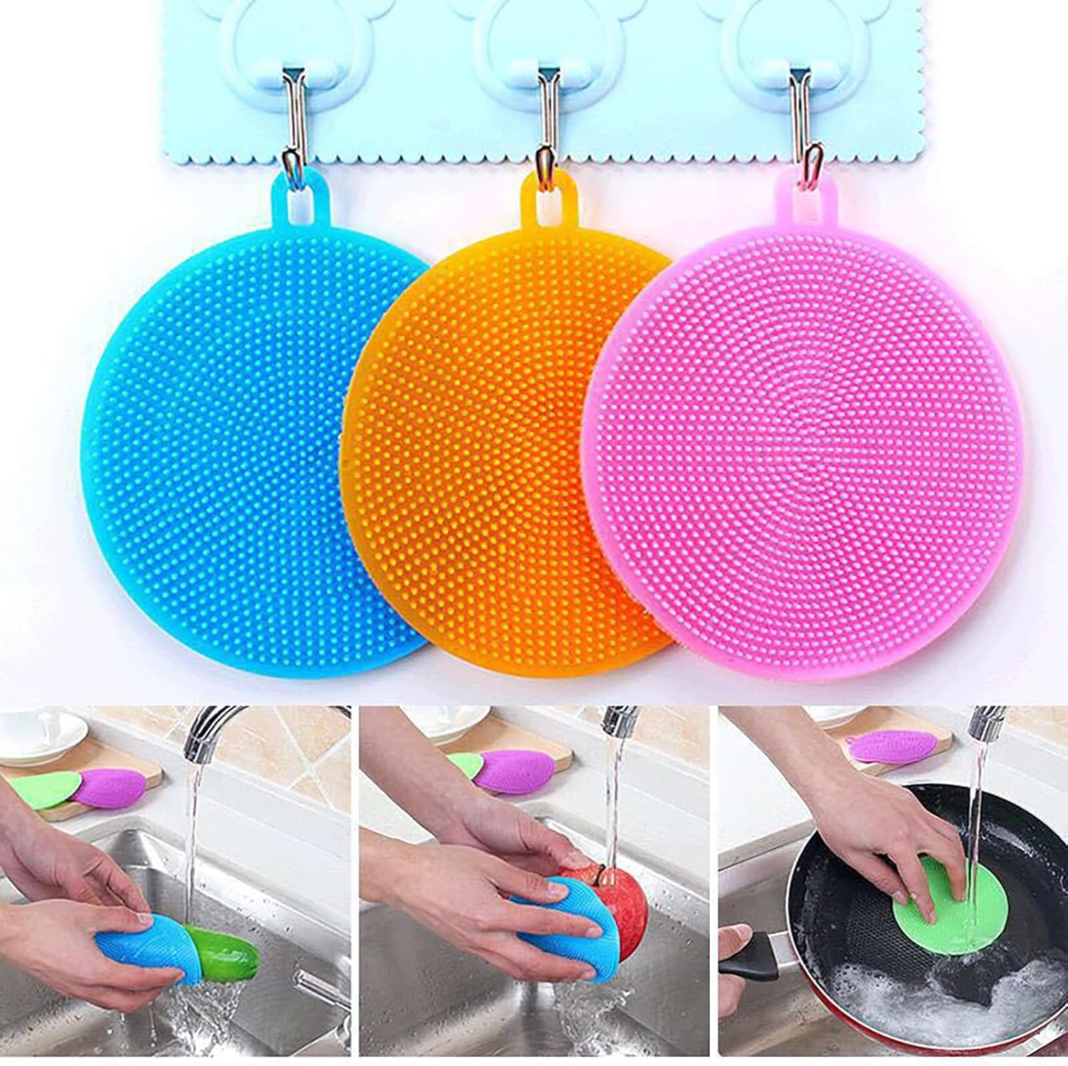 Premium Silicone Dish Scrubbers 7-Pack BPA-Free Kitchen Cleaning Tools for Dishes Vegetables and More