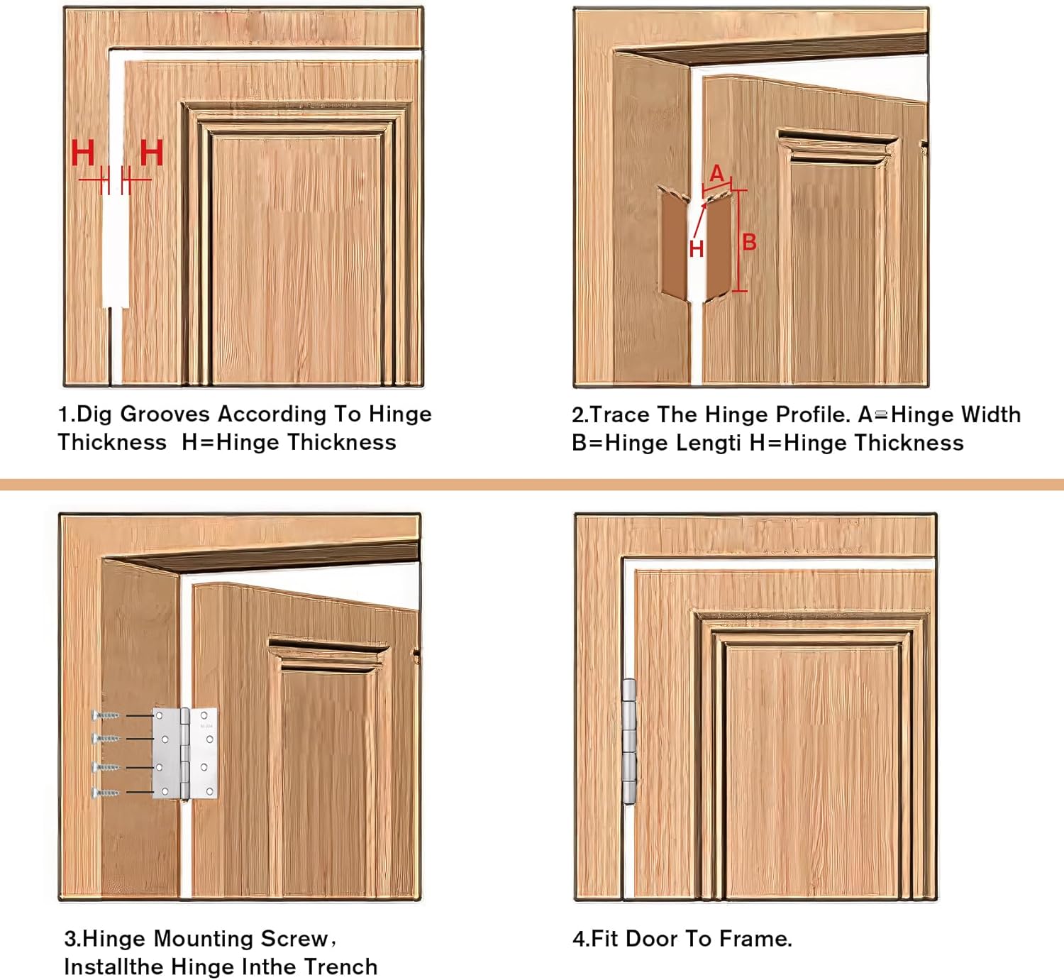 Anstore 4-Piece Stainless Steel Door Hinges for Wood 4-Inch Thickened Bifold Door Hardware